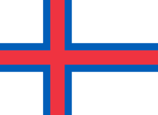 The flag of the Faroe Islands is white with a red cross outlined in blue extending to the edges of the flag. The vertical part of the cross is shifted toward the hoist side.