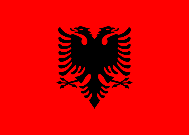 The flag of Albania features a silhouetted double-headed black eagle at the center of a red field.