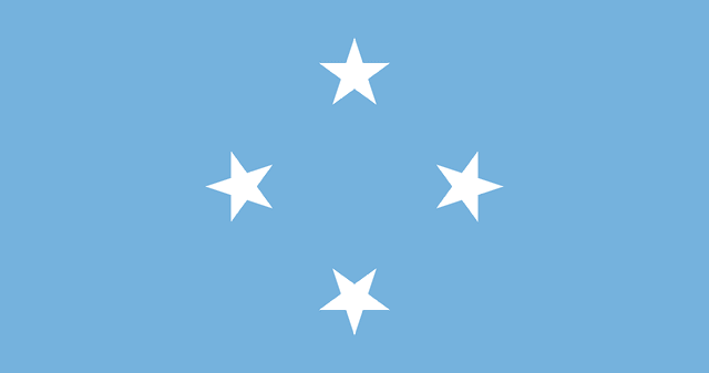 The flag of Micronesia has a light blue field, at the center of which are four five-pointed white stars arranged in the shape of a diamond.