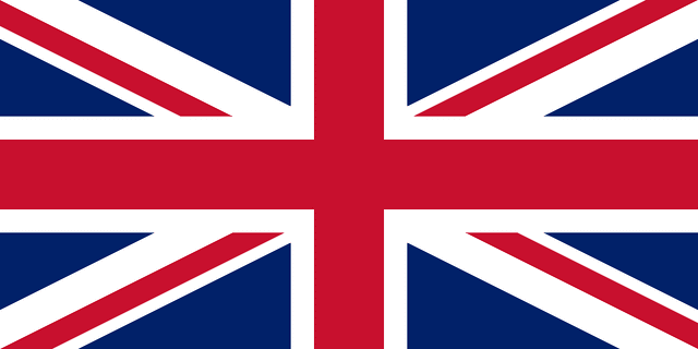 The flag of the United Kingdom — the Union Jack — has a blue field. It features the white-edged red cross of Saint George superimposed on the diagonal red cross of Saint Patrick which is superimposed on the diagonal white cross of Saint Andrew.