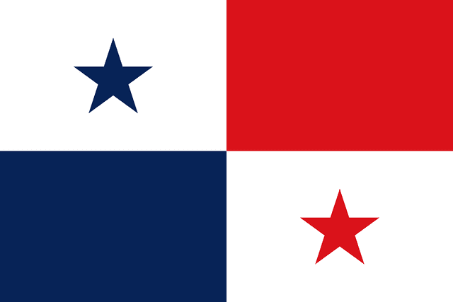 The flag of Panama is composed of four equal rectangular areas — a white rectangular area with a blue five-pointed star at its center, a red rectangular area, a white rectangular area with a red five-pointed star at its center, and a blue rectangular area — in the upper hoist side, upper fly side, lower fly side and lower hoist side respectively.