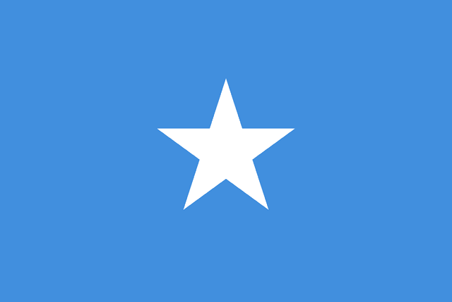 The flag of Somalia features a large five-pointed white star centered on a light blue field.