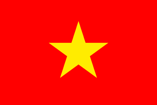 The flag of Vietnam features a large five-pointed yellow star on a red field.